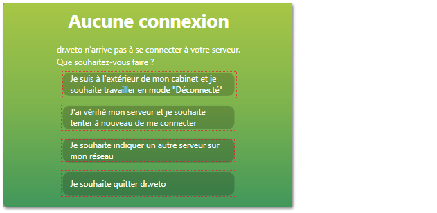 Ecran erreur de connexion