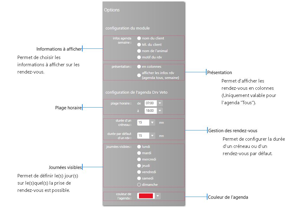 Options de l'agenda