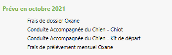 3. Liste des prestations incluses dans le plan pour le mois