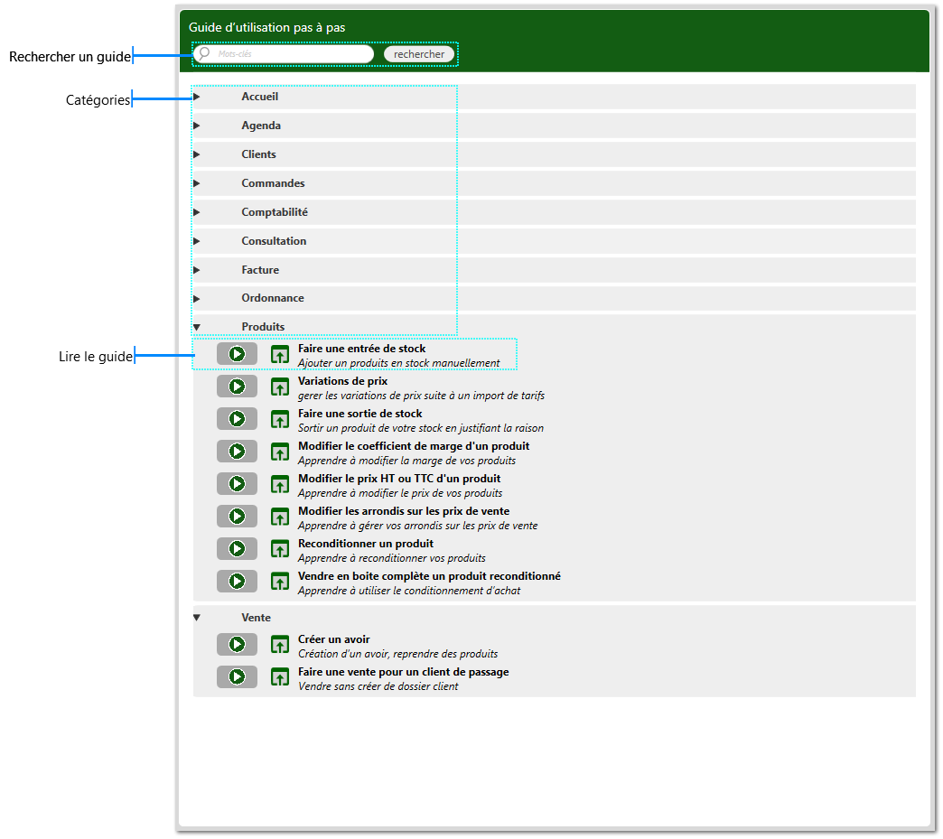 Widget Guide d'utilisation pas à pas